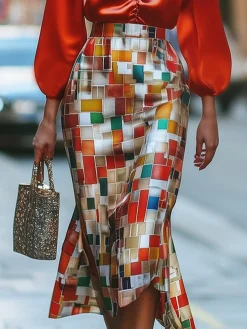 Urban Plaid Knee Length Skirt