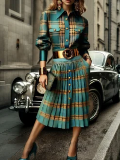 Urban Plaid Midi Skirt With No Belt