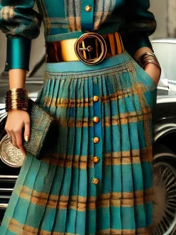 Urban Plaid Midi Skirt With No Belt