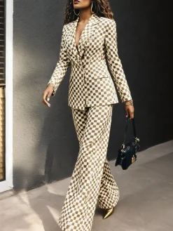 Urban Plaid Printing Wide Leg Pants