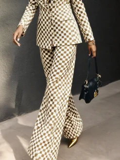 Urban Plaid Printing Wide Leg Pants