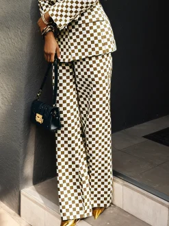 Urban Plaid Printing Wide Leg Pants