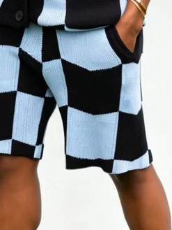 Urban Plaid Sweater Straight Pants Shorts