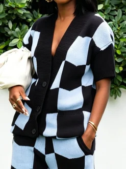 Urban Plaid V Neck Sweater Cardigan
