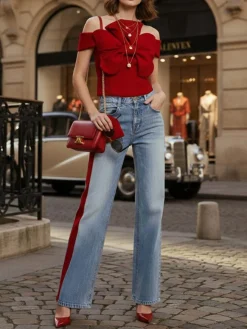 Urban Plain Bow Off The Shoulder Blouse