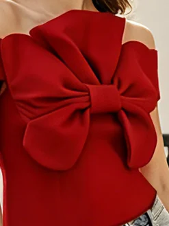 Urban Plain Bow Off The Shoulder Blouse