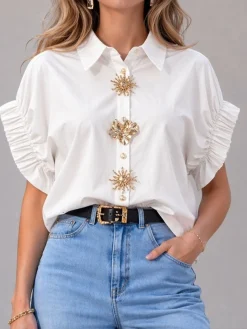 Urban Plain Button Detail Shirt Collar Shirt