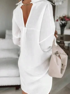 Urban Plain Buttoned Chain Knee Length Dress