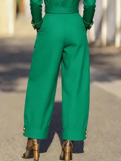 Urban Plain Buttoned Fashion Pants