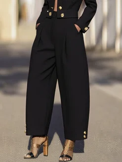 Urban Plain Buttoned Fashion Pants