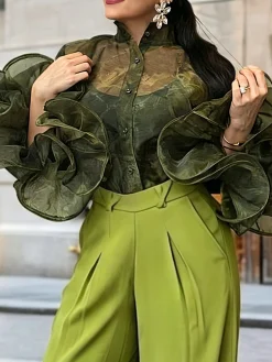 Urban Plain Buttoned Shirt Collar Shirt