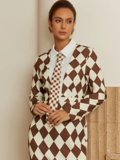 Urban Plain Buttoned Shirt Collar Midi Dress With Tie