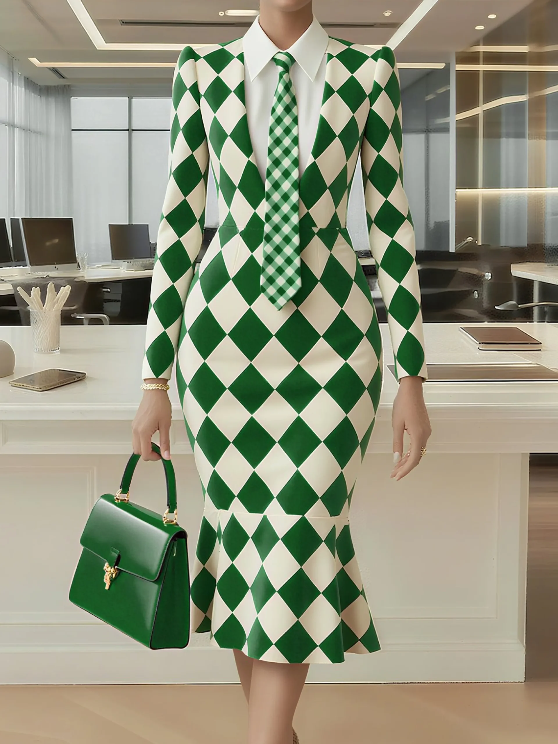 Urban Plain Buttoned Shirt Collar Midi Dress With Tie