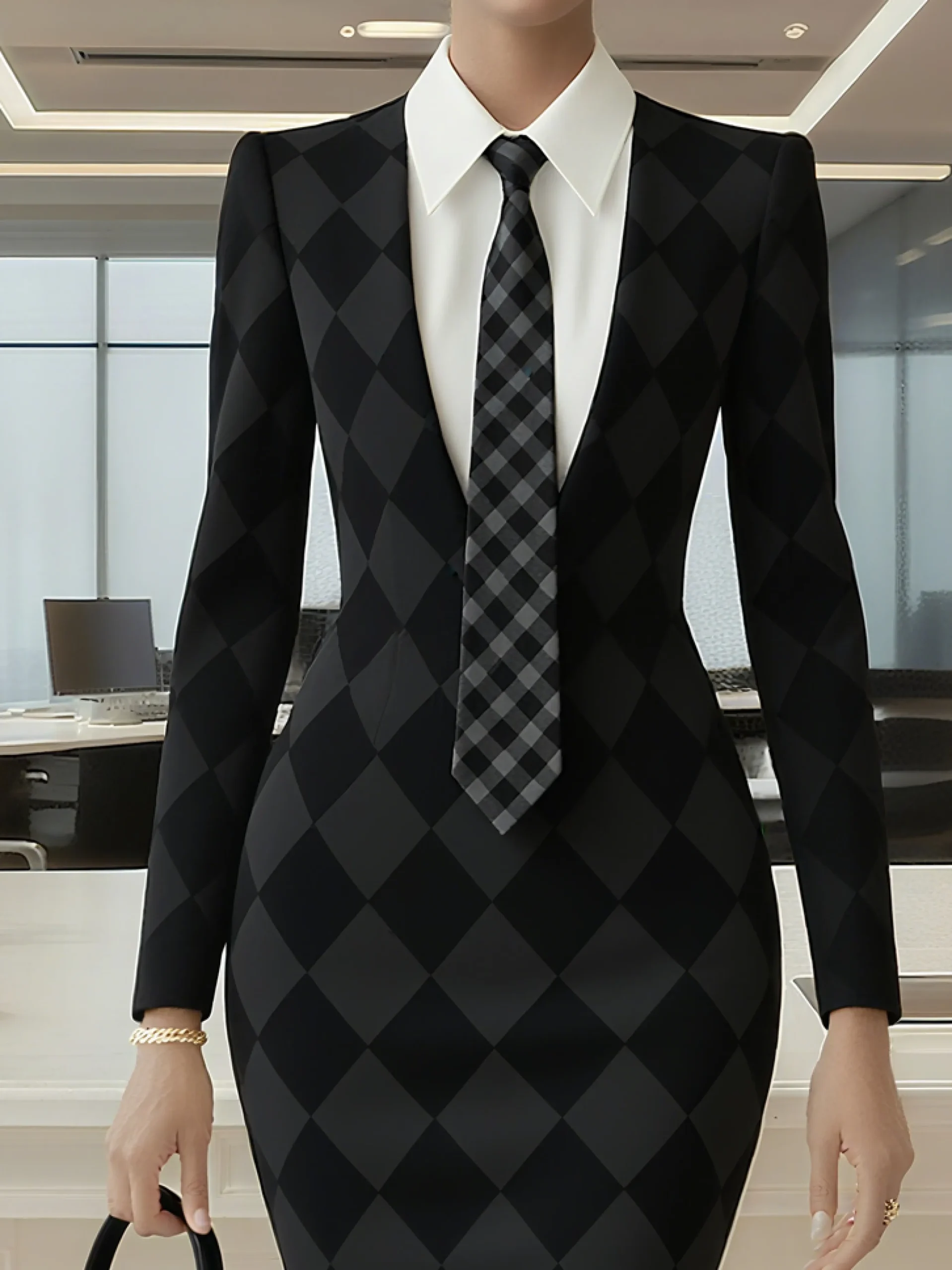 Urban Plain Buttoned Shirt Collar Midi Dress With Tie