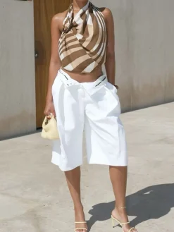 Urban Plain Buttoned Wide Leg Shorts