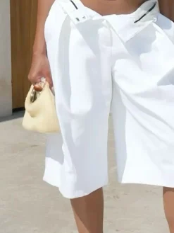 Urban Plain Buttoned Wide Leg Shorts