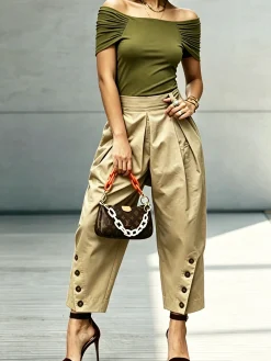 Urban Plain Button-Front Straight Pants