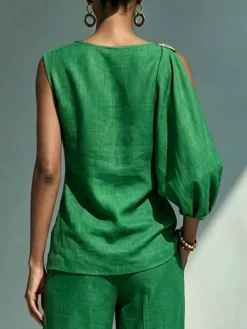 Urban Plain Cotton Linen Sleeveless Blouse Chic Off-Shoulder Summer Daily Top