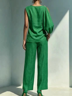 Urban Plain Cotton Linen Sleeveless Blouse Chic Off-Shoulder Summer Daily Top