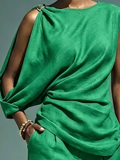 Urban Plain Cotton Linen Sleeveless Blouse Chic Off-Shoulder Summer Daily Top