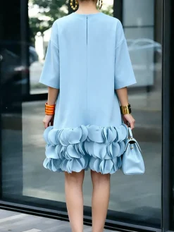 Urban Plain Crew Neck Knee Length Dress
