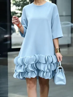 Urban Plain Crew Neck Knee Length Dress