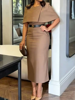 Urban Plain Crew Neck Midi Dress No Belt