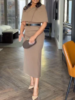 Urban Plain Crew Neck Midi Dress No Belt
