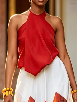 Urban Plain Cross Halter Neck Tank Top