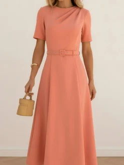 Urban Plain Dress With Belt