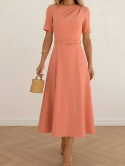 Urban Plain Dress With Belt