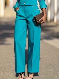 Urban Plain Faux Pearl Straight Pants