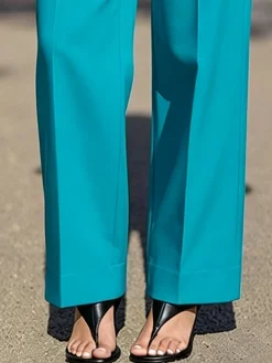Urban Plain Faux Pearl Straight Pants