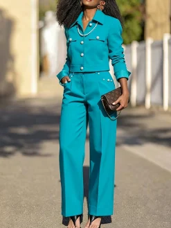 Urban Plain Faux Pearl Straight Pants
