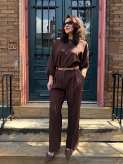Urban Plain Irregular Craftsmanship One Shoulder Balloon Sleeve Blouse