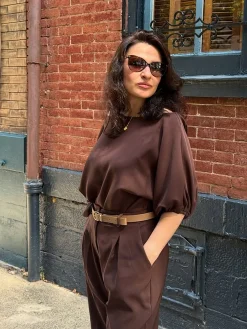 Urban Plain Irregular Craftsmanship One Shoulder Balloon Sleeve Blouse