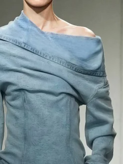 Urban Plain Irregular Craftsmanship Denim Top