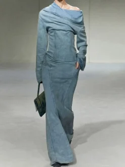 Urban Plain Irregular Craftsmanship Denim Top