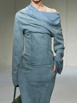 Urban Plain Irregular Craftsmanship Denim Top