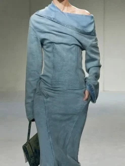 Urban Plain Irregular Craftsmanship Denim Top