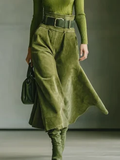 Urban Plain Midi Faux Leather Skirt