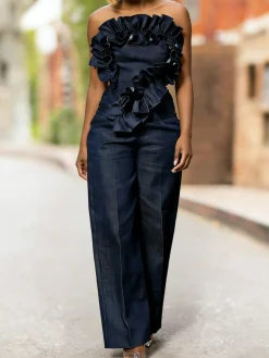 Urban Plain Peplum Cold Shoulder Denim Top Does Not Include Shirt