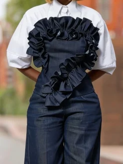 Urban Plain Peplum Cold Shoulder Denim Top Does Not Include Shirt
