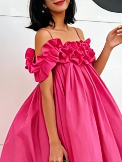 Urban Plain Peplum Spaghetti Midi Dress