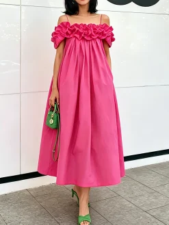 Urban Plain Peplum Spaghetti Midi Dress