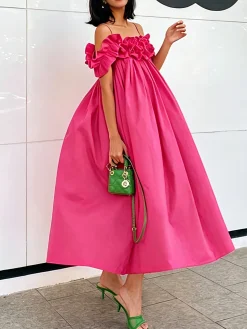 Urban Plain Peplum Spaghetti Midi Dress