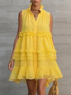Urban Plain Peplum V Neck Mini Dress