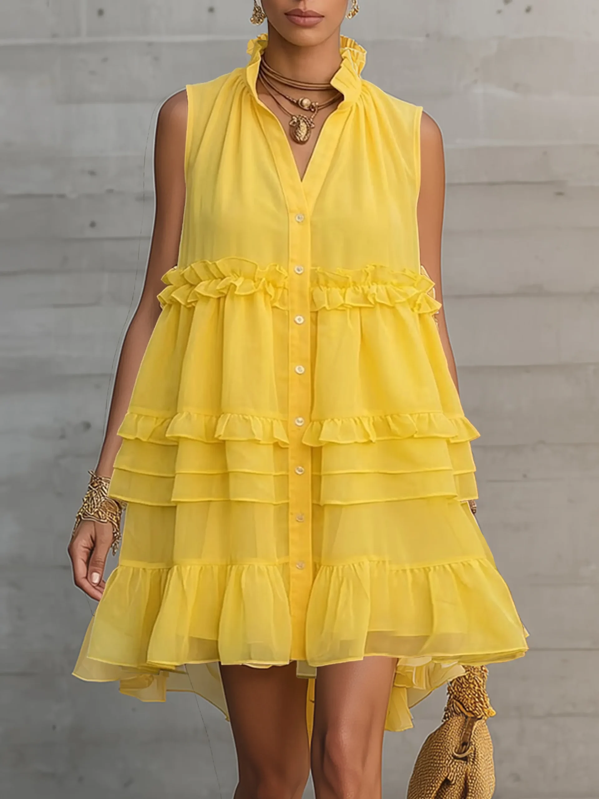 Urban Plain Peplum V Neck Mini Dress