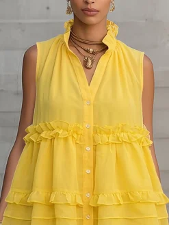 Urban Plain Peplum V Neck Mini Dress