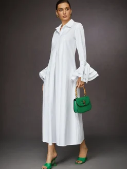 Urban Plain Ruffle Sleeve Shirt Collar Maxi Dress